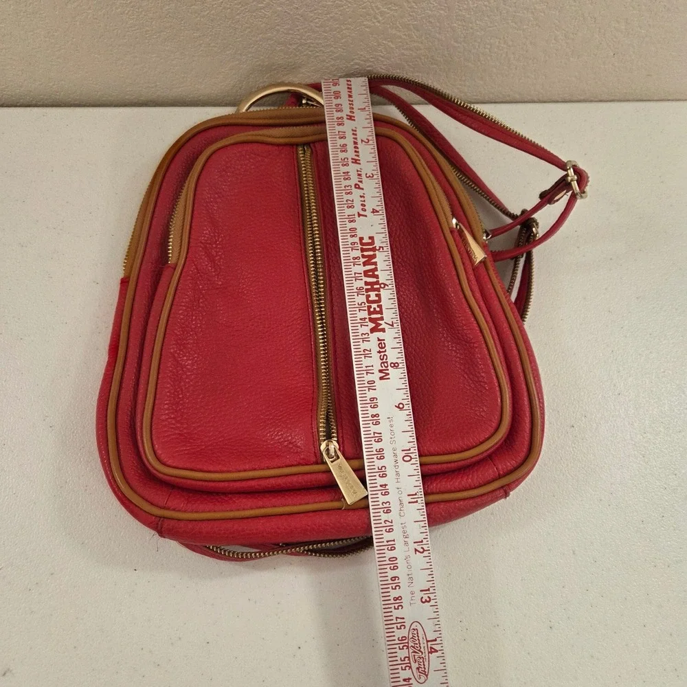 Valentina Red Pebbled Italian Leather Sling Backpack Convertible Small Bag - Picture 8 of 10